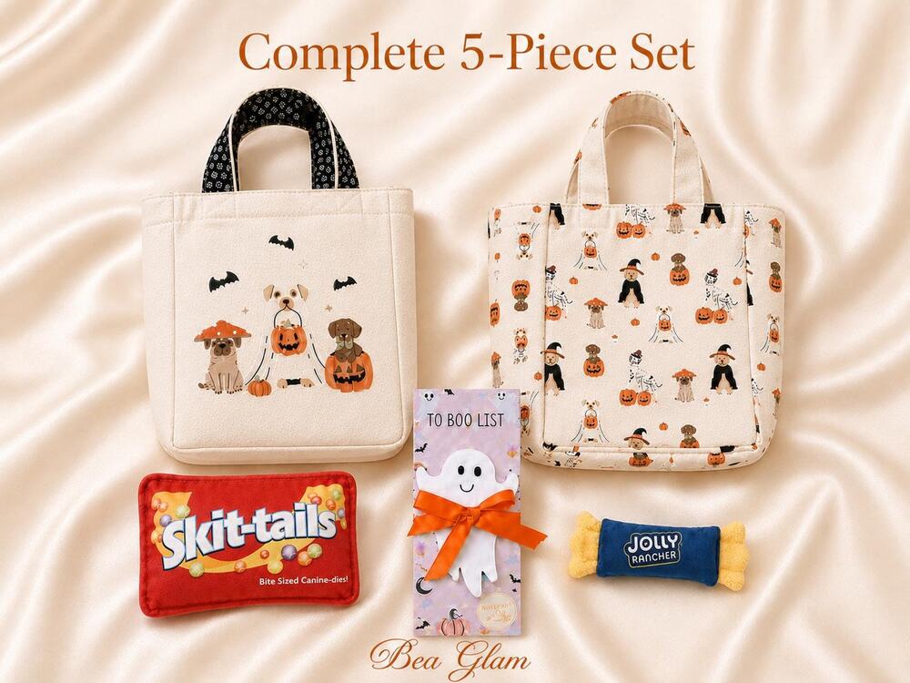Halloween Dog Gift Set, 5-Piece Treat Totes and Plush Toys
